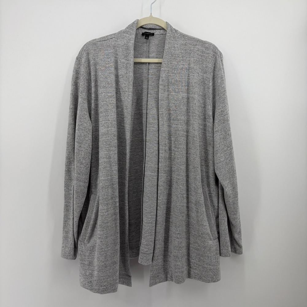 Talbots Womens XL Gray Cardigan Open Front Heathered Soft Knit Pockets VN5241